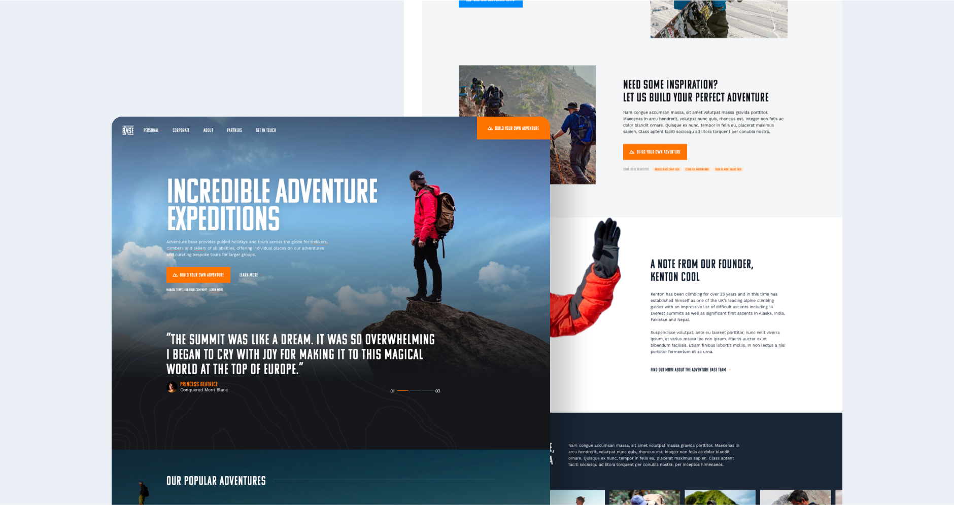 Screenshots of the Adventure Base Website