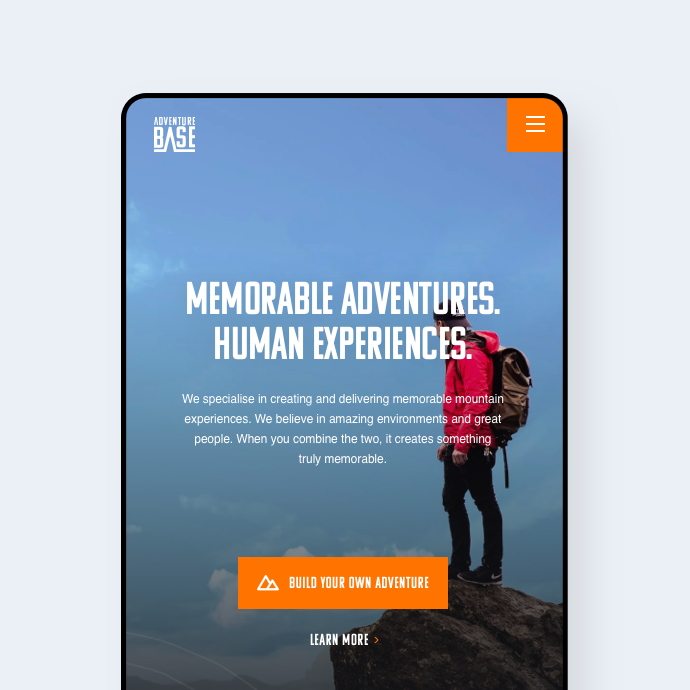 Screenshots of the Adventure Base Website on a tablet