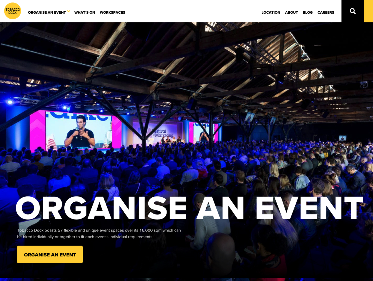 London Tobacco Dock Event Website built with WordPress